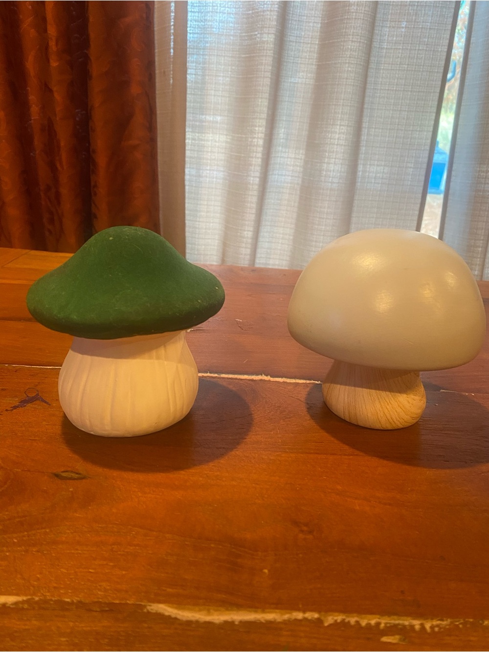 Handcrafted Decorative Ceramic Mushrooms - Green & Cream